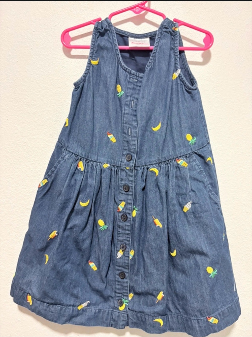 Hanna Andersson Blue Denim Dress with Yellow Fruit Embroidery